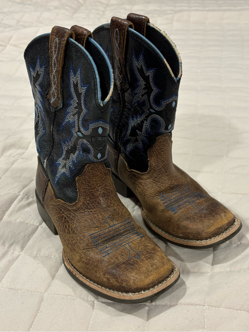 Ariat Kids Tombstone Western Cowboy Boots Brown Blue Square Toe Little Boy 11